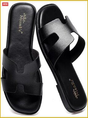 Microfiber Leather Memory Foam Support Square Toe H Band Flat Sandals